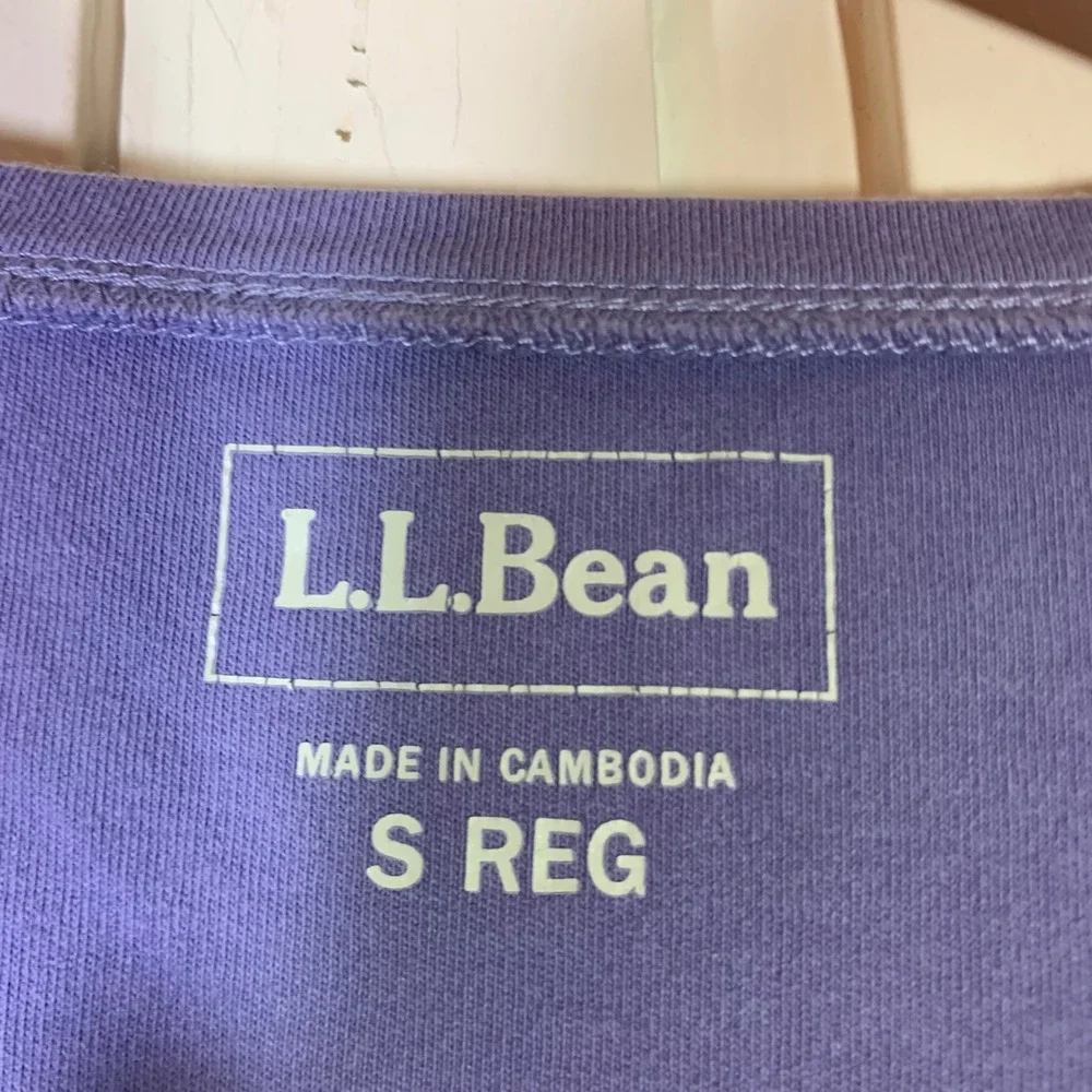 LL Bean Womens Small Purple V-Neck 3/4 Sleeve 100% Cotton Tee Shirt 244335